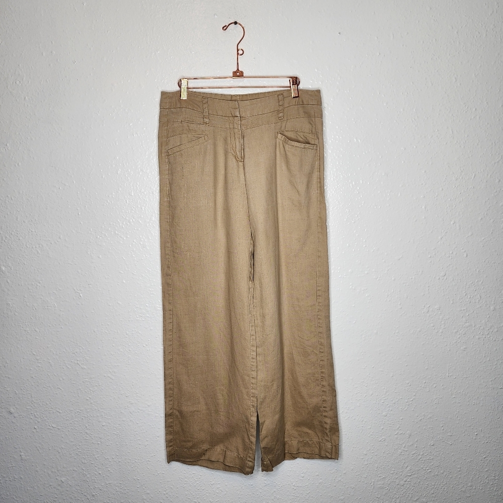 ARMOR JEANS 100% linen Tan Wide Leg Pants Women's Size 3/4